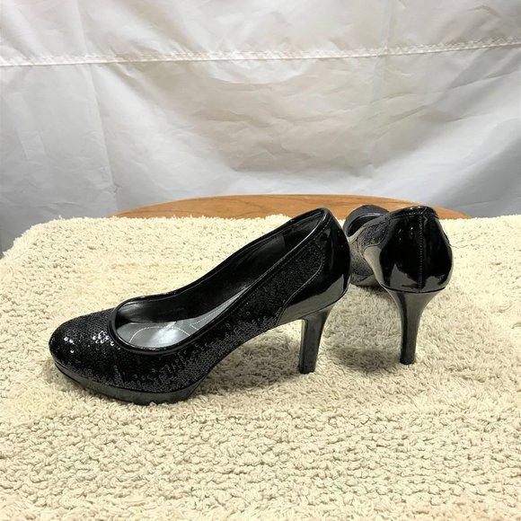Tahari Cheryl Womens High Heels Shoes Size 7.5M Pumps Sequins Party Prom Black - Picture 1 of 6